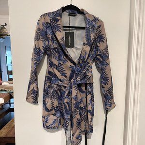 Nude Floral Wrap Detail Blazer Dress